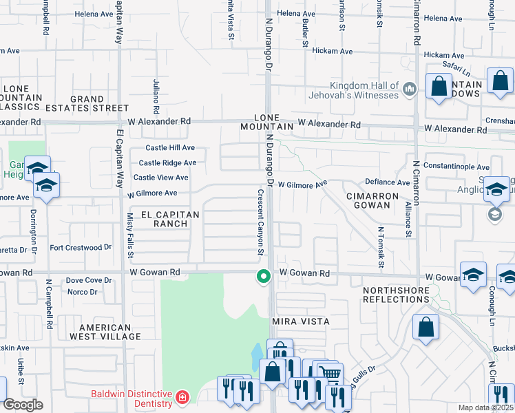 map of restaurants, bars, coffee shops, grocery stores, and more near 8500 Copper Mountain Avenue in Las Vegas