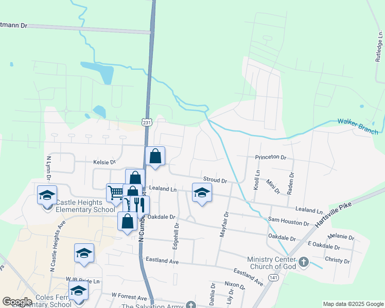 map of restaurants, bars, coffee shops, grocery stores, and more near 1322 Maize Lane in Lebanon