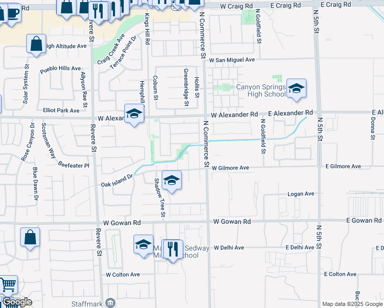 map of restaurants, bars, coffee shops, grocery stores, and more near 3834 Sorrowing Sparrow Court in North Las Vegas