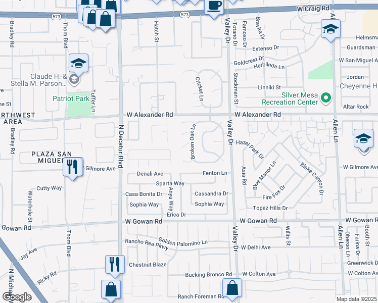 map of restaurants, bars, coffee shops, grocery stores, and more near 3829 Broken Oak Lane in North Las Vegas