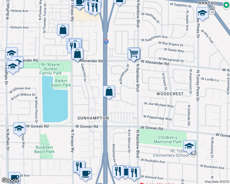 map of restaurants, bars, coffee shops, grocery stores, and more near 6920 West Senton Avenue in Las Vegas