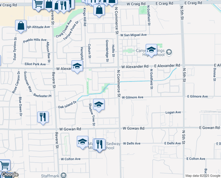 map of restaurants, bars, coffee shops, grocery stores, and more near 3834 Sorrowing Sparrow Court in North Las Vegas