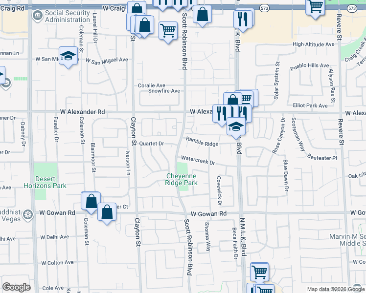 map of restaurants, bars, coffee shops, grocery stores, and more near 3831 Orchard Grove Court in North Las Vegas