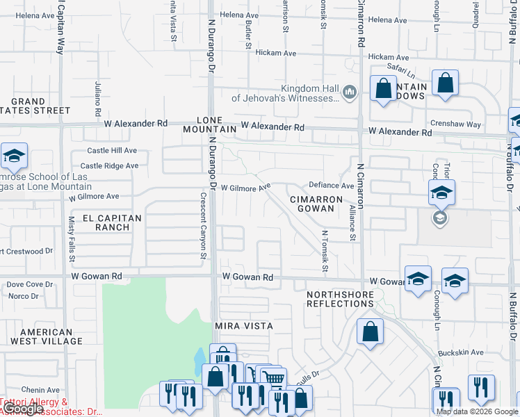 map of restaurants, bars, coffee shops, grocery stores, and more near 3716 Copper Keg Court in Las Vegas