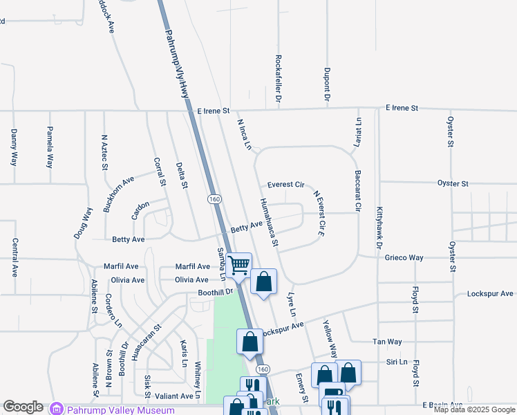 map of restaurants, bars, coffee shops, grocery stores, and more near 2 North Humahuaca Street in Pahrump
