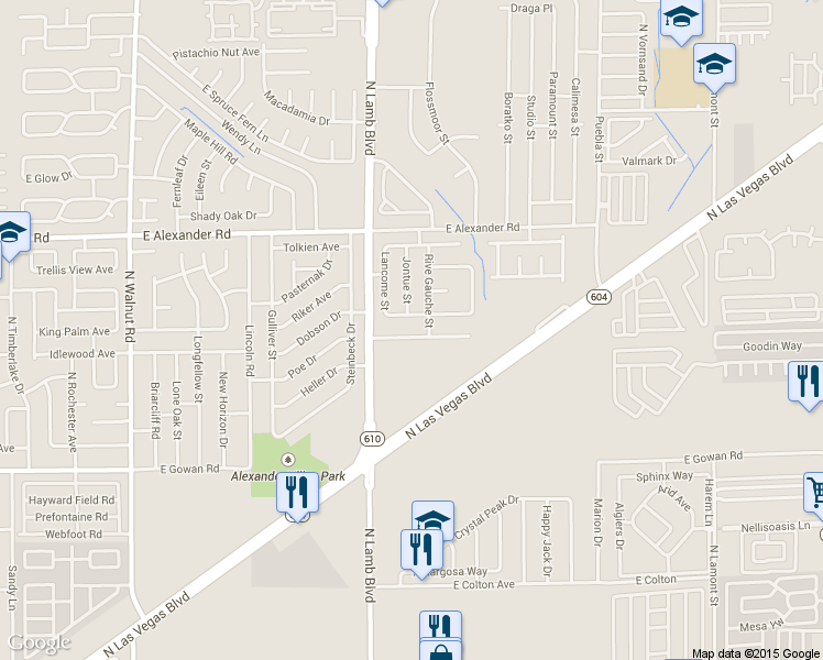 map of restaurants, bars, coffee shops, grocery stores, and more near 4372 Faberge Avenue in Las Vegas