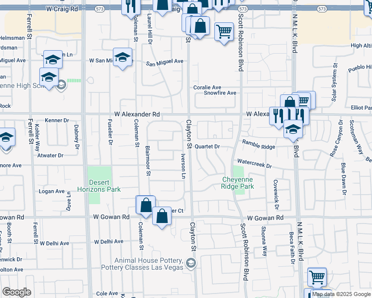map of restaurants, bars, coffee shops, grocery stores, and more near 3840 Iverson Lane in North Las Vegas