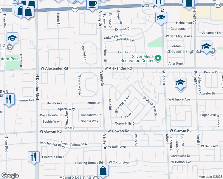 map of restaurants, bars, coffee shops, grocery stores, and more near 3834 Asia Road in North Las Vegas