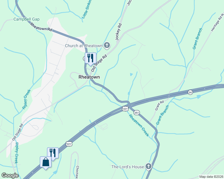 map of restaurants, bars, coffee shops, grocery stores, and more near 180 Rheatown Rd in Chuckey