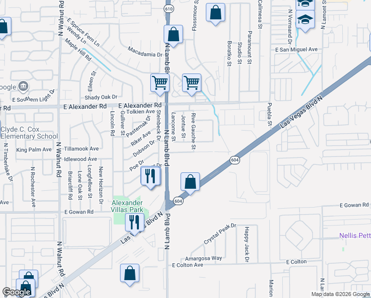 map of restaurants, bars, coffee shops, grocery stores, and more near 4372 Faberge Avenue in Las Vegas
