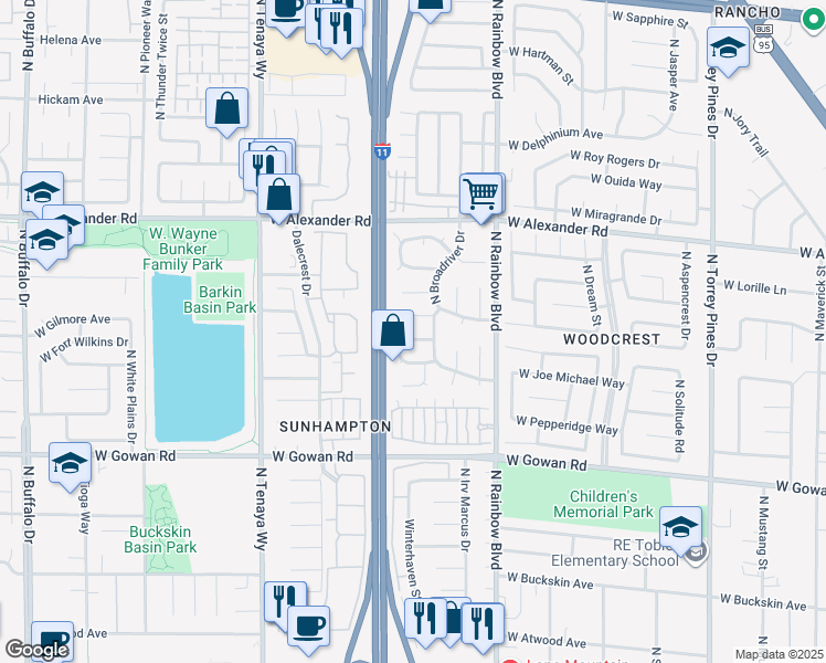 map of restaurants, bars, coffee shops, grocery stores, and more near 6920 West Senton Avenue in Las Vegas