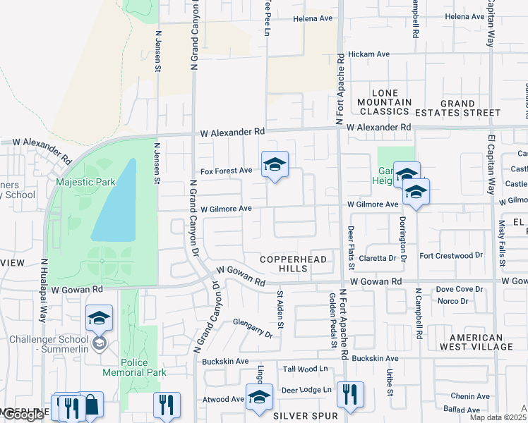 map of restaurants, bars, coffee shops, grocery stores, and more near 9505 West Gilmore Avenue in Las Vegas
