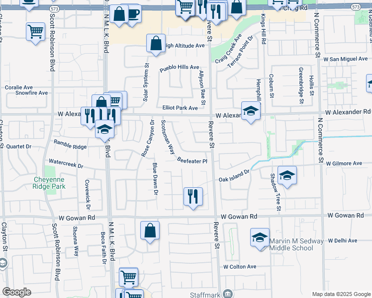 map of restaurants, bars, coffee shops, grocery stores, and more near 914 Royalmile Way in North Las Vegas