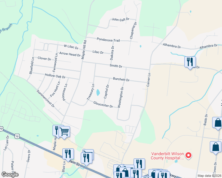 map of restaurants, bars, coffee shops, grocery stores, and more near 715 Capitol Drive in Lebanon