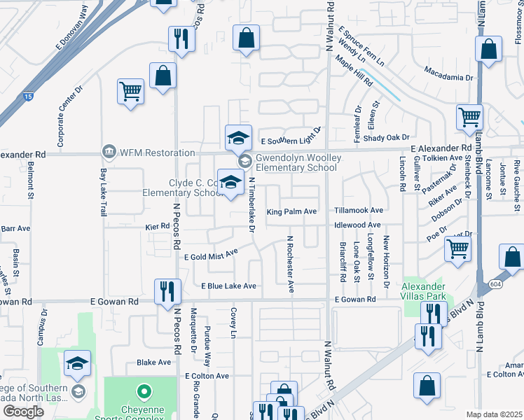 map of restaurants, bars, coffee shops, grocery stores, and more near 3841 Melbourne Way in Las Vegas