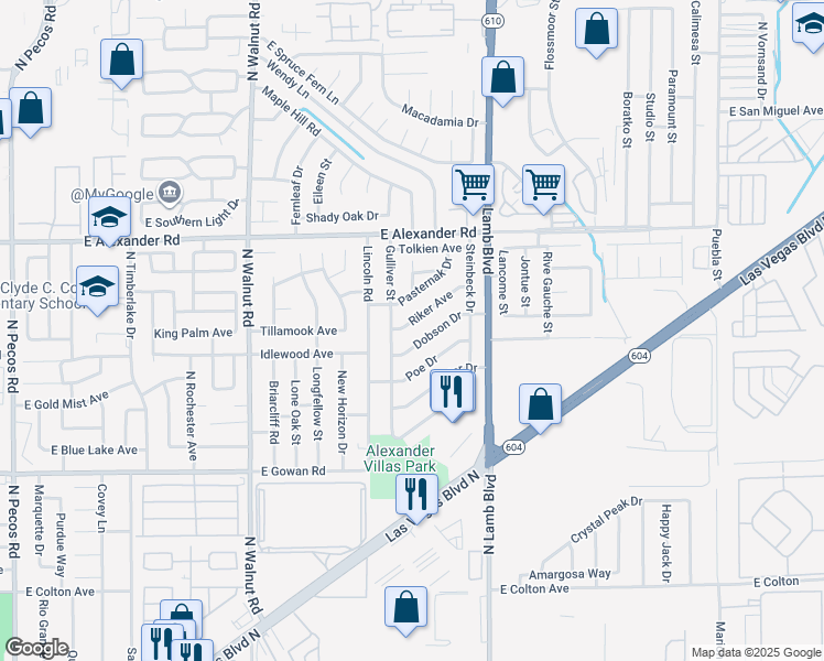 map of restaurants, bars, coffee shops, grocery stores, and more near 4198 Dobson Drive in Las Vegas