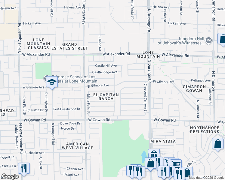 map of restaurants, bars, coffee shops, grocery stores, and more near 8700 Autumn Valley Avenue in Las Vegas