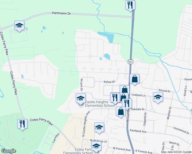map of restaurants, bars, coffee shops, grocery stores, and more near 104 Atwood Court in Lebanon