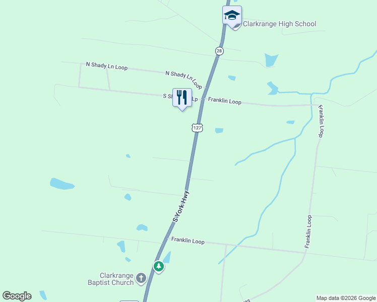 map of restaurants, bars, coffee shops, grocery stores, and more near 6048 South York Highway in Clarkrange