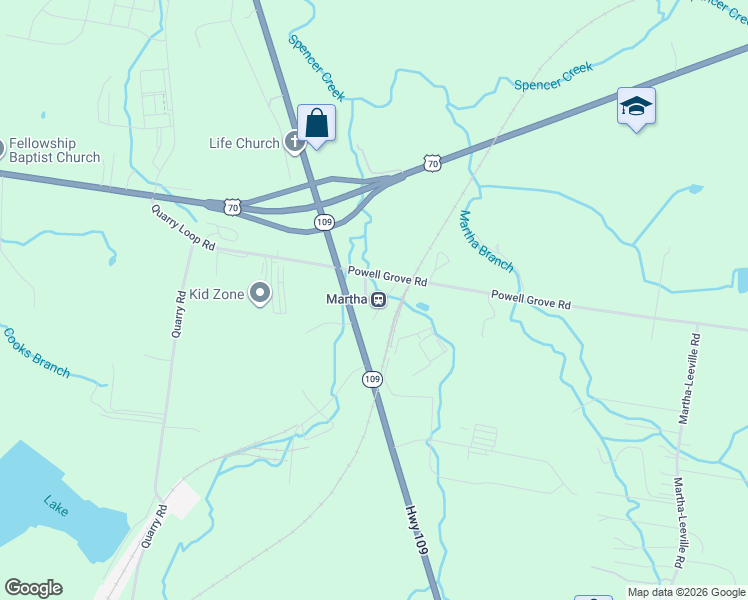 map of restaurants, bars, coffee shops, grocery stores, and more near 3325 Tennessee 109 in Lebanon
