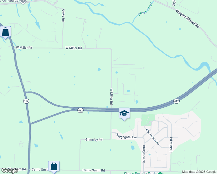 map of restaurants, bars, coffee shops, grocery stores, and more near 7863 West Miller Road in Springdale