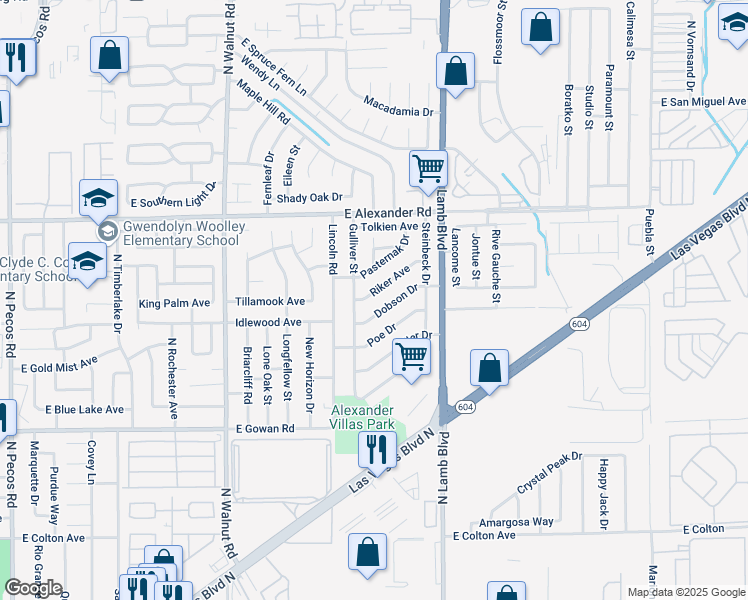 map of restaurants, bars, coffee shops, grocery stores, and more near 4198 Dobson Drive in Las Vegas