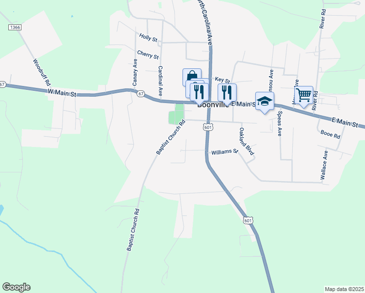 map of restaurants, bars, coffee shops, grocery stores, and more near 109 Speer Avenue in Boonville
