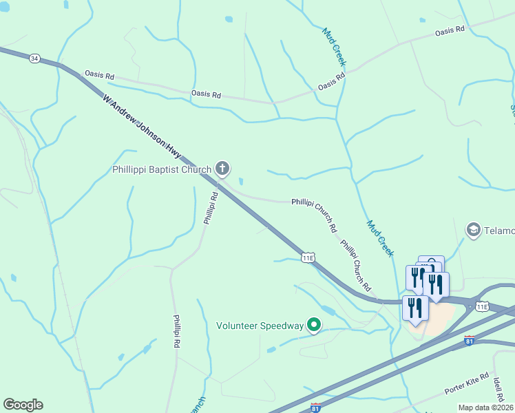 map of restaurants, bars, coffee shops, grocery stores, and more near 14650 West Andrew Johnson Highway in Bulls Gap