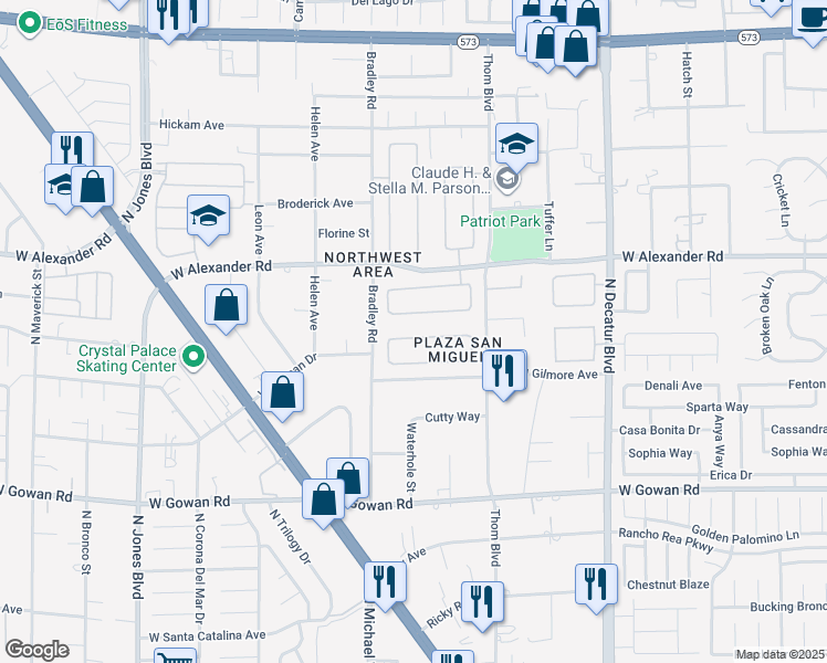 map of restaurants, bars, coffee shops, grocery stores, and more near 5204 Copper River Avenue in Las Vegas