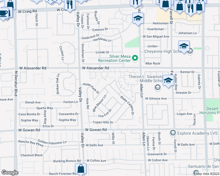 map of restaurants, bars, coffee shops, grocery stores, and more near 3845 Blake Canyon Drive in North Las Vegas