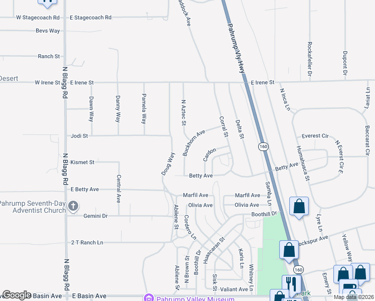 map of restaurants, bars, coffee shops, grocery stores, and more near 671 Buckhorn Avenue in Pahrump