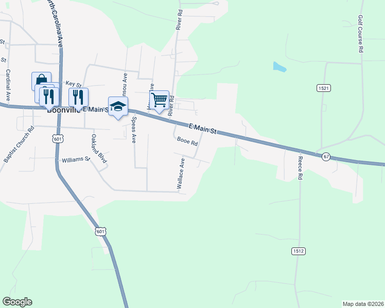 map of restaurants, bars, coffee shops, grocery stores, and more near 2014 Kerr Drive in Boonville