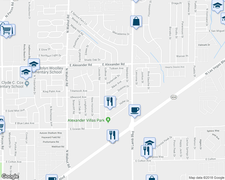 map of restaurants, bars, coffee shops, grocery stores, and more near 4167 Riker Avenue in Las Vegas