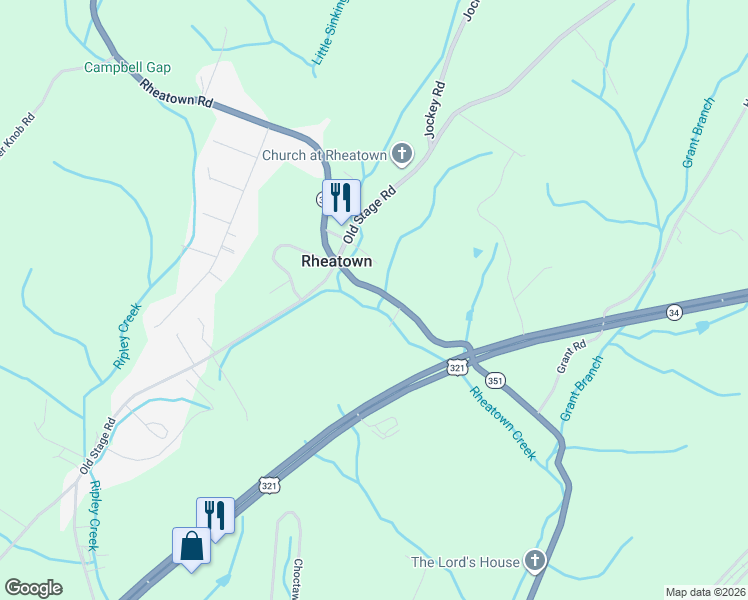 map of restaurants, bars, coffee shops, grocery stores, and more near 265 Rheatown Rd in Chuckey