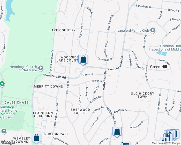 map of restaurants, bars, coffee shops, grocery stores, and more near 4921 Teton Drive in Green Hill