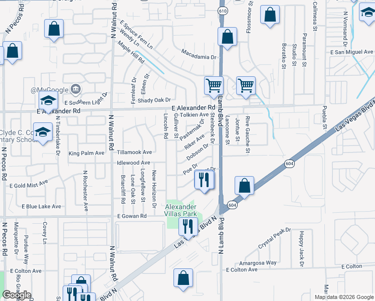 map of restaurants, bars, coffee shops, grocery stores, and more near 4167 Riker Avenue in Las Vegas