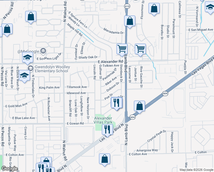 map of restaurants, bars, coffee shops, grocery stores, and more near 4198 Dobson Drive in Las Vegas