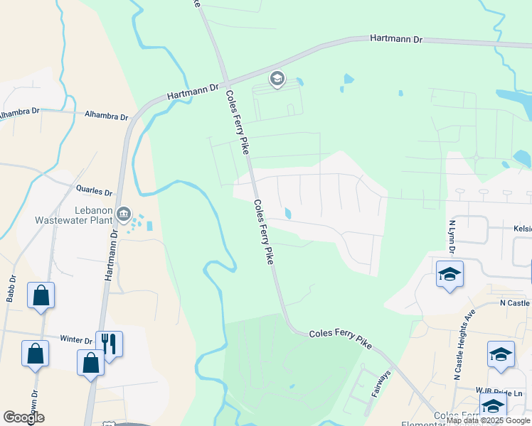 map of restaurants, bars, coffee shops, grocery stores, and more near 801 Manner Lane in Lebanon
