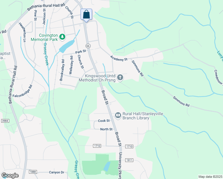 map of restaurants, bars, coffee shops, grocery stores, and more near 7325 Broad Street in Rural Hall