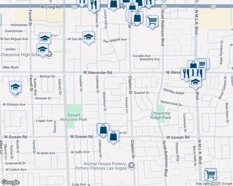 map of restaurants, bars, coffee shops, grocery stores, and more near 2114 Pilar Avenue in North Las Vegas