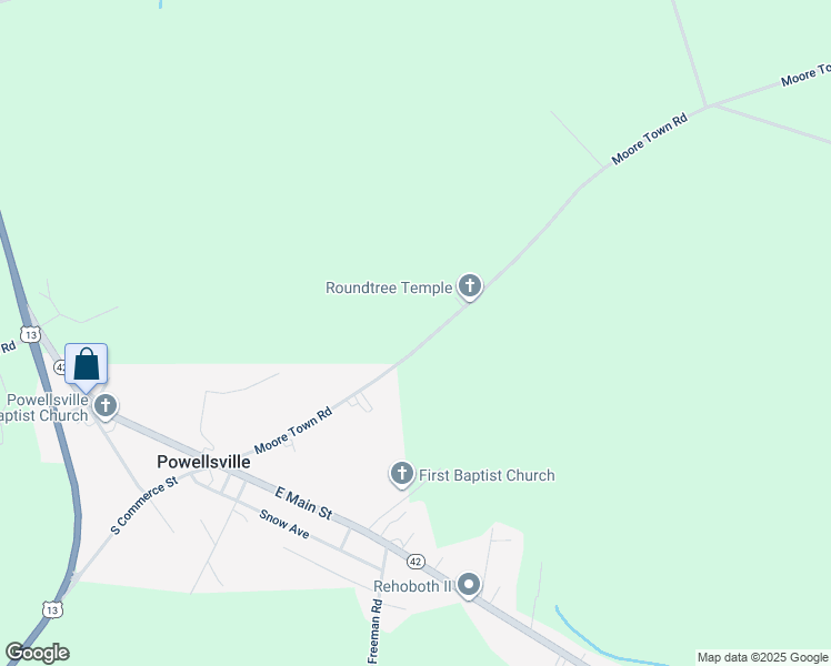 map of restaurants, bars, coffee shops, grocery stores, and more near 109 Moore Town Road in Ahoskie