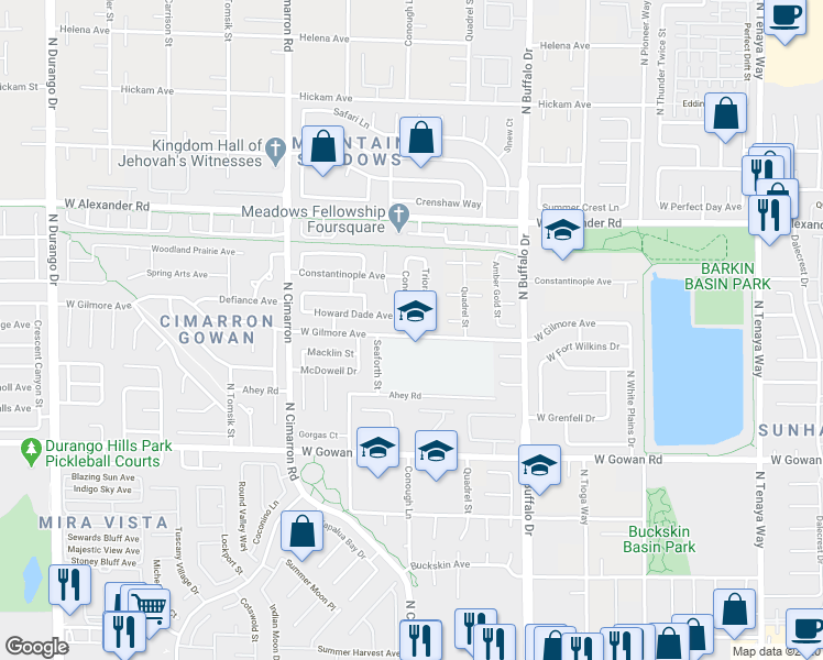 map of restaurants, bars, coffee shops, grocery stores, and more near 7772 West Gilmore Avenue in Las Vegas