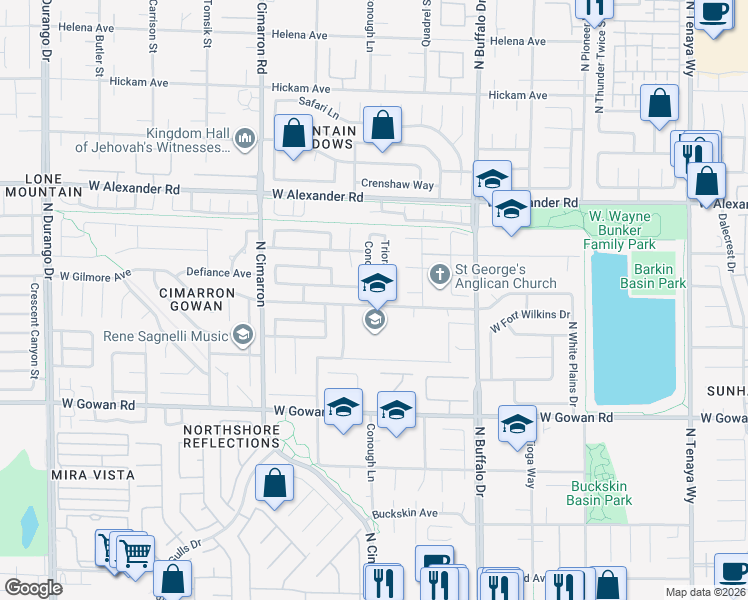 map of restaurants, bars, coffee shops, grocery stores, and more near 7772 West Gilmore Avenue in Las Vegas