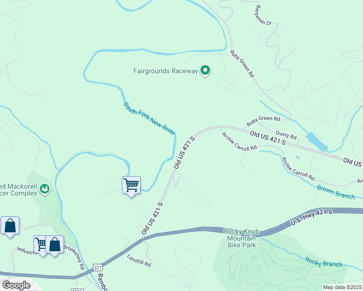 map of restaurants, bars, coffee shops, grocery stores, and more near 599 Old US 421 South in Boone