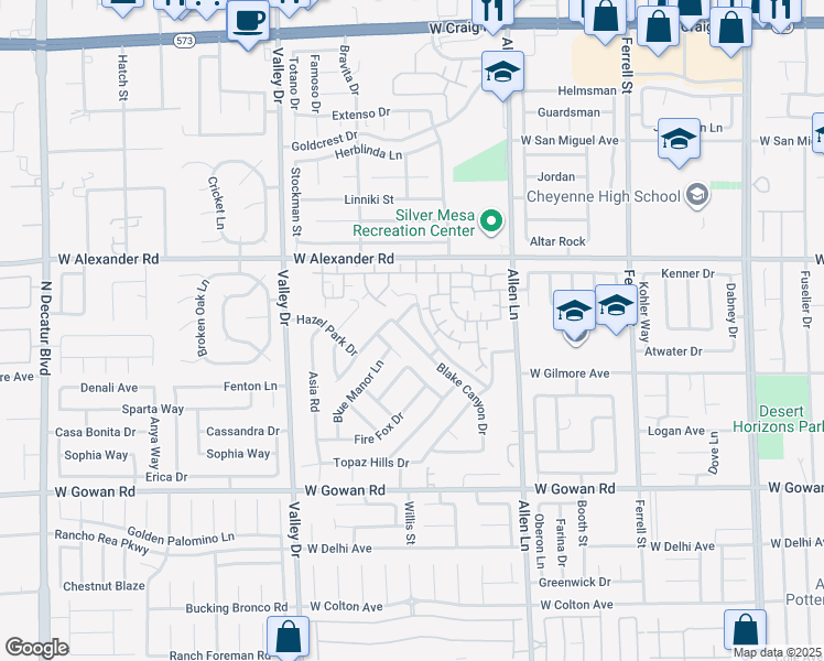 map of restaurants, bars, coffee shops, grocery stores, and more near 3890 Blake Canyon Drive in North Las Vegas