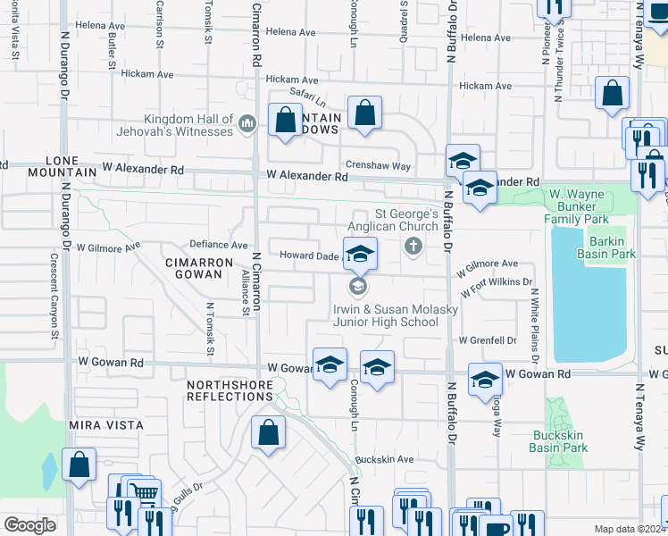 map of restaurants, bars, coffee shops, grocery stores, and more near 7834 West Gilmore Avenue in Las Vegas