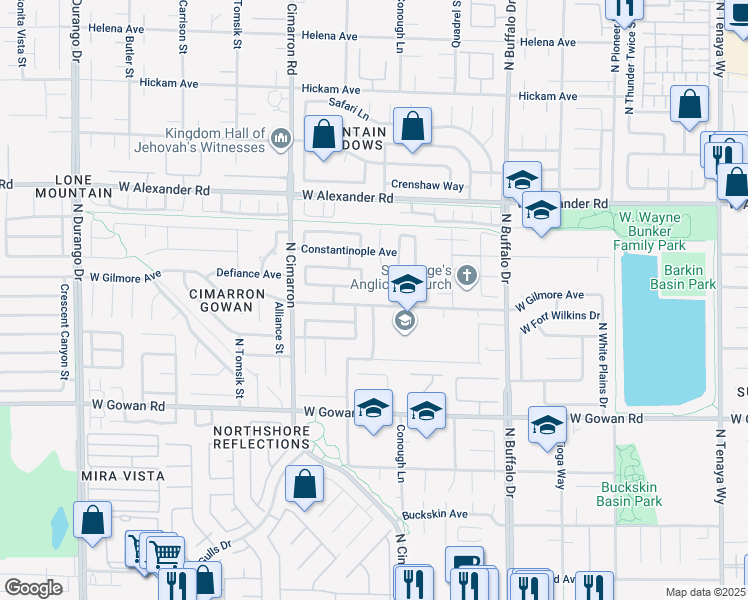 map of restaurants, bars, coffee shops, grocery stores, and more near 7842 West Gilmore Avenue in Las Vegas
