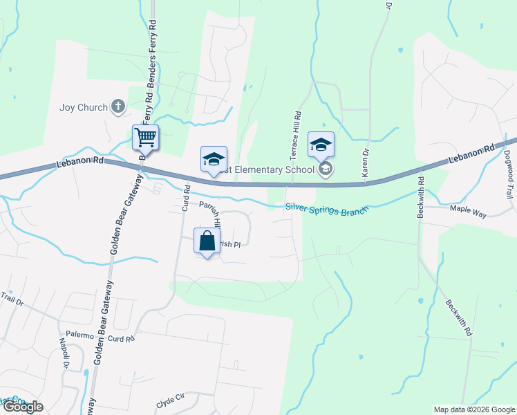map of restaurants, bars, coffee shops, grocery stores, and more near 703 Parrish Point in Mt. Juliet