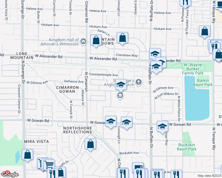 map of restaurants, bars, coffee shops, grocery stores, and more near 7842 West Gilmore Avenue in Las Vegas