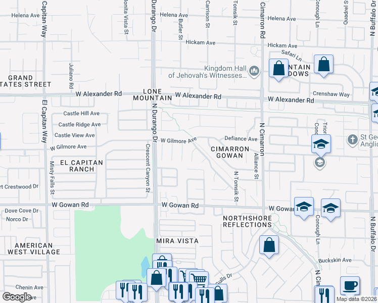 map of restaurants, bars, coffee shops, grocery stores, and more near 3729 Bronco Billy Court in Las Vegas